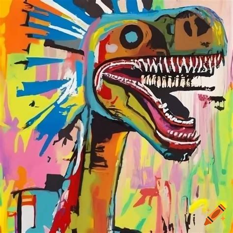 Basquiat-inspired dinosaur painting on Craiyon