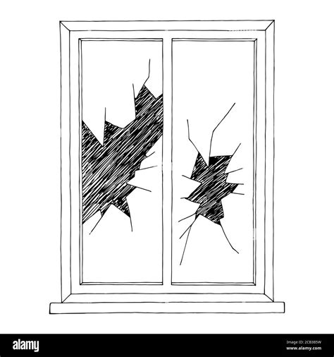 Broken window graphic black white isolated sketch illustration vector ...