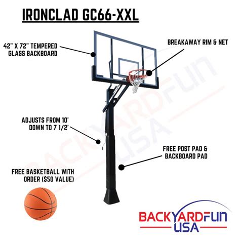 Ironclad Game Changer GC66-XXL Inground Adjustable Hoop - 72 Inch Glass ...