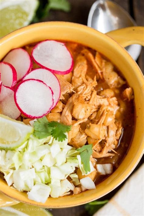 Easy Chicken Pozole Rojo Soup | YellowBlissRoad.com