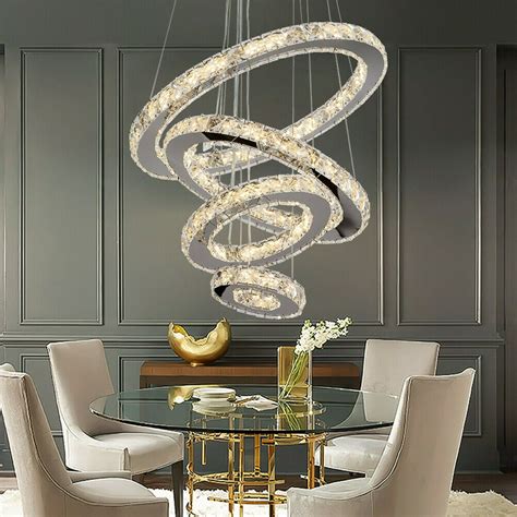 Datingday Adjustable Modern LED Chandeliers Crystal Pendant Lamp Round ...