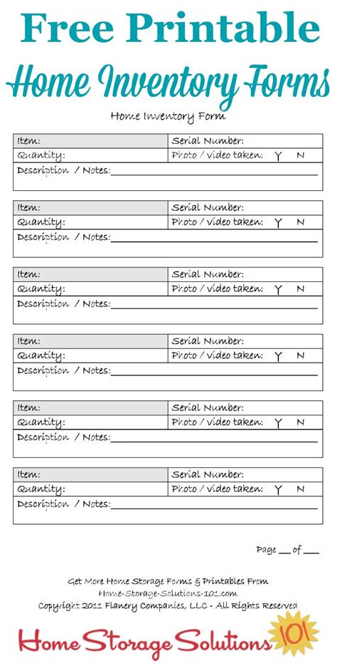 Printable Home Inventory Forms: Use These To Create Your Inventory