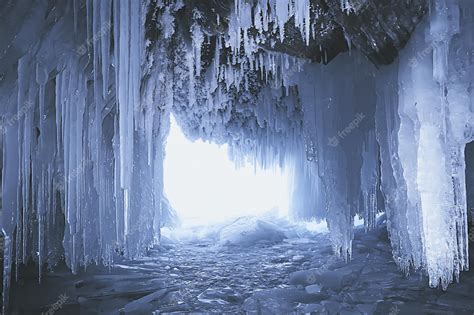 Premium Photo | Ice cave winter frozen nature background landscape