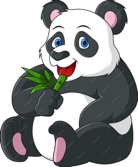 Premium Vector | Cute cartoon panda eating bamboo