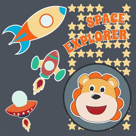 Premium Vector | Space lion or astronaut in a space suit with cartoon ...