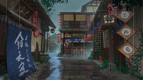 Free download | HD wallpaper: Anime, Original, House, Rain, Street ...