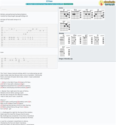 Chord: El Paso - tab, song lyric, sheet, guitar, ukulele | chords.vip