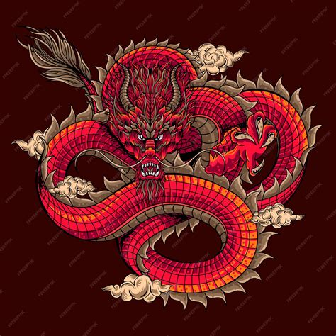 Premium Vector | Chinese dragon with cloud illustration