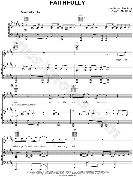 Journey "Faithfully" Sheet Music in B Major (transposable) - Download ...