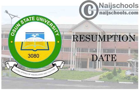 Osun State University (UNIOSUN) Resumption Date for Completion of 2019/ ...