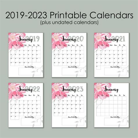 2019-2023 Monthly Printable Calendars-Floral Edition Instant | Etsy ...