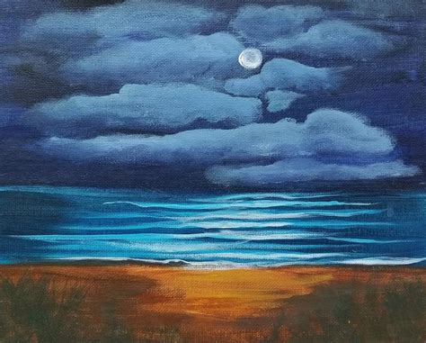 Moon over sea Painting by Laura Fiorillo - Fine Art America