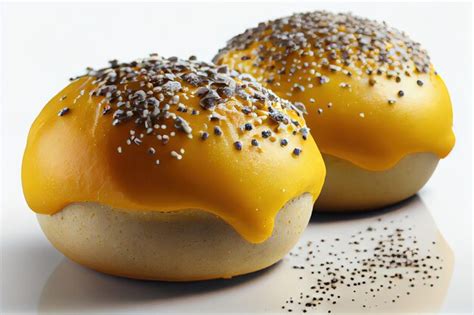 Premium AI Image | Golden poppy seed buns with sugar on glaze