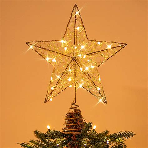 Buy Rocinha Gold Christmas Tree Lighted Wire Topper with 30 LED Lights ...