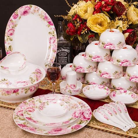 Pink Rose Dinnerware Sets of 56 Bone China Dinnerware Set Tableware ...