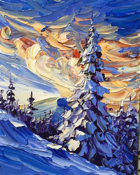 “Rise & Shine”, 8x10” acrylic palette knife painting. #snowpainting # ...