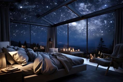 Premium AI Image | Interior of a modern bedroom at night with a view of ...