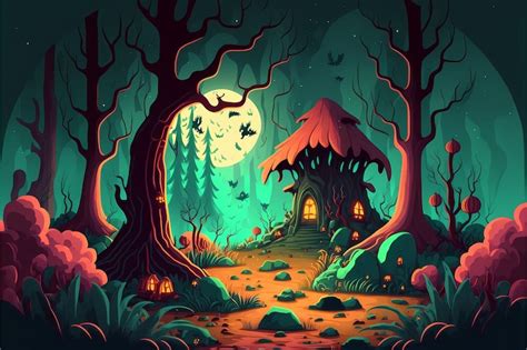 Premium Photo | Background mystical forest illustration, Cartoon Style ...