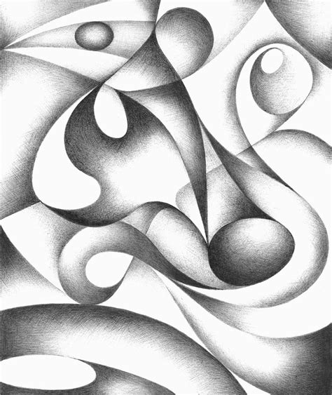 Original abstract drawing, black and white geometric freehand pen ...