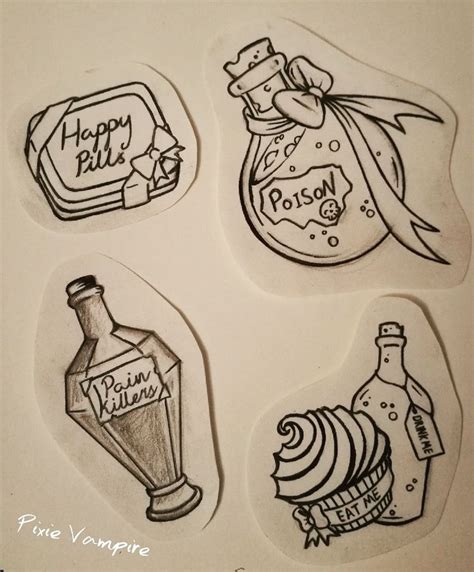 Poison bottles flash tattoo ideas. Pillpot #poison #eatme #drinkme # ...