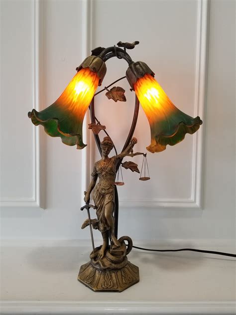 Antique Style Art Nouveau Bronze Table Lamp Lady of Justice Signed by ...