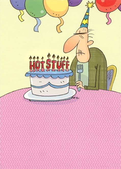 Designer Greetings Old Man with Cake and Hot Stuff Candles Funny ...