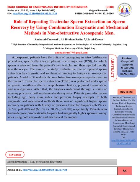 (PDF) Role of Repeated Sperm Extraction by Enzymatic and Mechanical ...