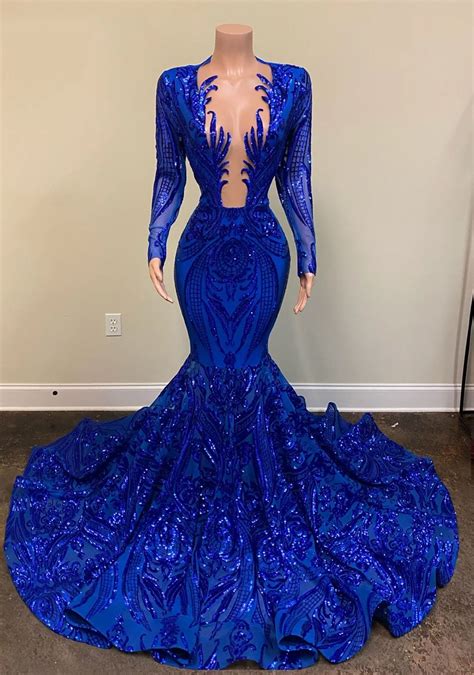 Royal Blue Prom Dresses, 2021 Prom Dress, Lace Prom Dresses, Deep V ...