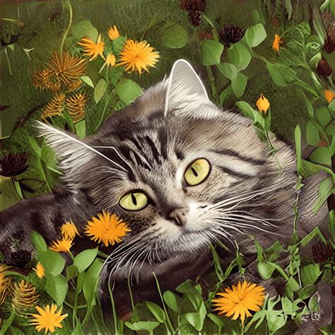 Cat Hanging in the Garden Painting · Creative Fabrica