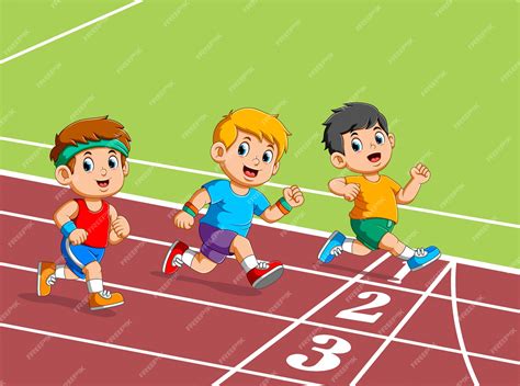 Premium Vector | Kids running on the track of stadium