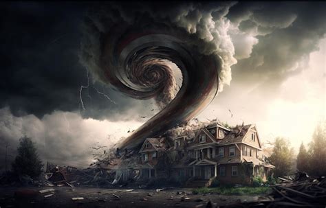 Premium AI Image | Tornado storm destroying houses strange hurricane ...