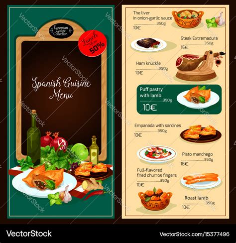 Menu template of spanish cuisine restaurant Vector Image