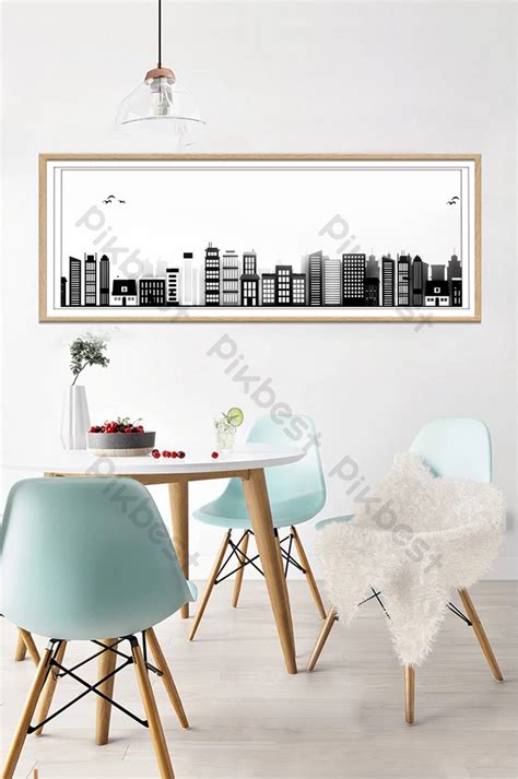 Black and white city silhouette outline vector decorative painting ...