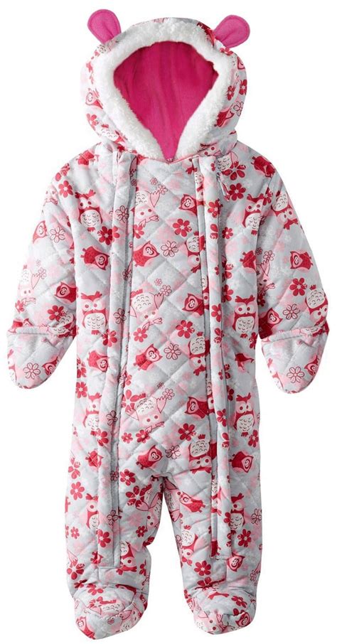 Pink Platinum Baby Girls Owl Microfleece Quilted Puffer Snow Pram Suit ...