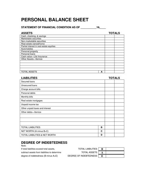 Personal Balance Sheet Template the Best Print Template Category Page 1 ...