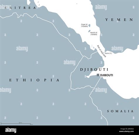 Bab el Mandeb Strait region political map. English labeling. Connects ...