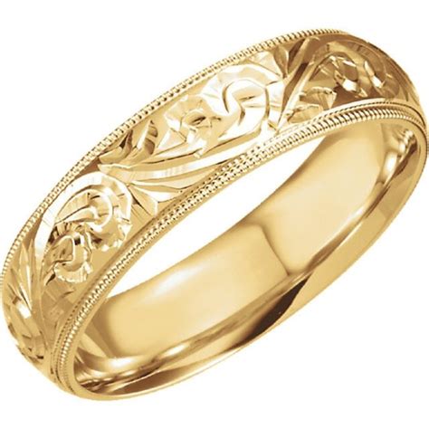 Hand Engraved Wedding Band 14K Gold 7mm Wide Milgrain Edge His or Hers ...