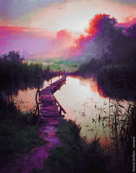 RIVER BY SUNSET | Sunset, Painting, Sky