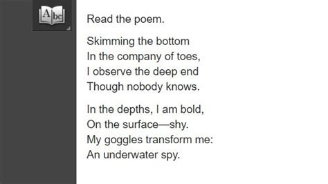 What is the poem's rhyme scheme? A. aabb B. abab C. abcb D. abcd ...