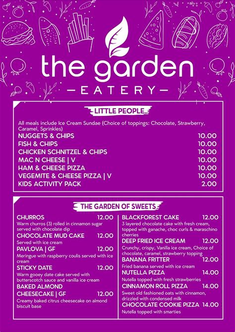 Menu at The Garden Eatery restaurant, Tea Gardens