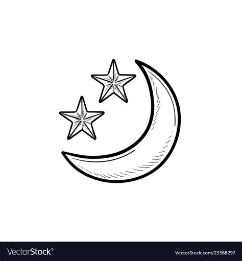 Crescent moon and stars hand drawn outline doodle Vector Image