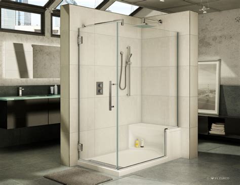 60 x 32 high end acrylic shower base and bench seat with a frameless ...