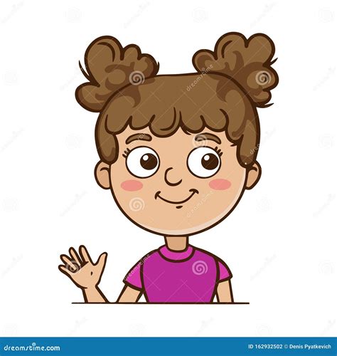 Doodle Sketch Girl Waving. Cartoon Illustration Stock Illustration ...