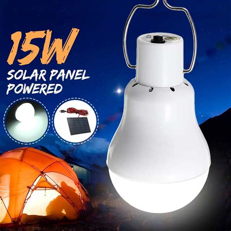 15W Solar Panel Powered LED Solar Light Bulb Portable Outdoor Lighting ...