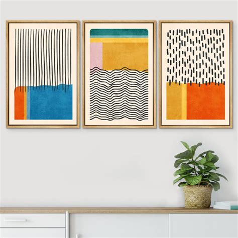 IDEA4WALL Framed Canvas Print Wall Art Set Mid-Century Vibrant Colour ...