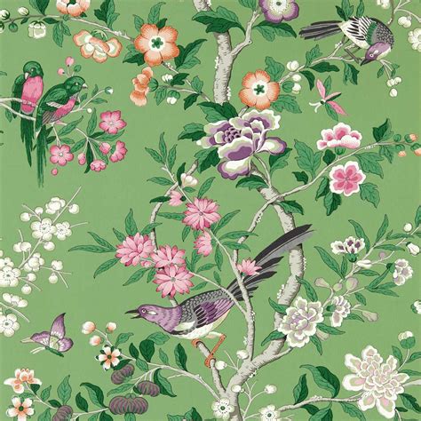 Chinoiserie Hall Chinese Green/Lotus Pink Wallpaper | Sanderson by ...