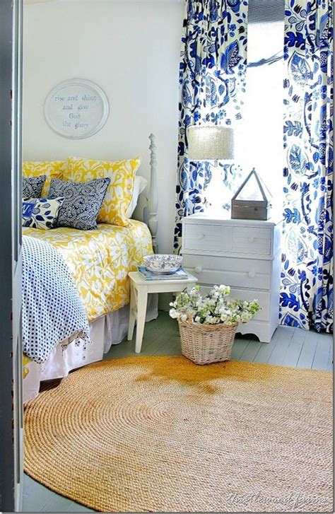 Blue and Yellow Farmhouse Bedroom - Thistlewood Farm