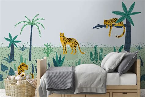 Leopards wallpaper mural for kids l Wallco