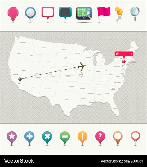 Usa map with pins Royalty Free Vector Image - VectorStock