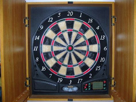 Halex Millenia 1.0 Electronic Dartboard 20 Games Wood Cabinet ...